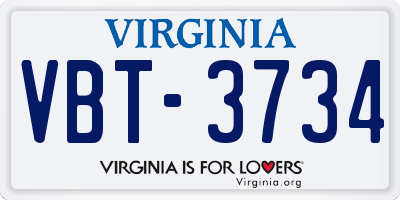 VA license plate VBT3734