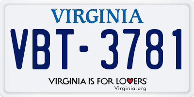 VA license plate VBT3781