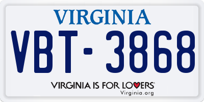 VA license plate VBT3868