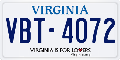 VA license plate VBT4072