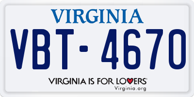 VA license plate VBT4670