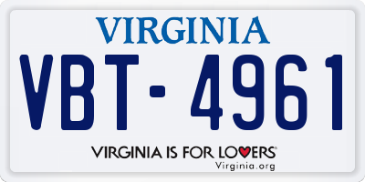 VA license plate VBT4961