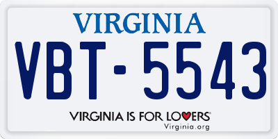 VA license plate VBT5543