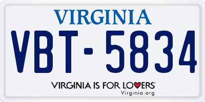 VA license plate VBT5834