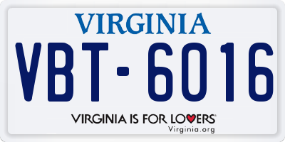 VA license plate VBT6016