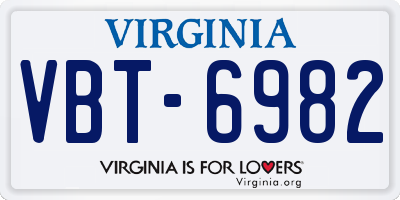 VA license plate VBT6982