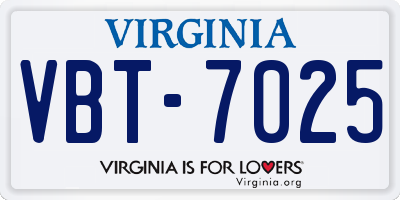 VA license plate VBT7025