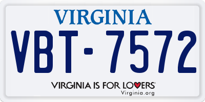 VA license plate VBT7572