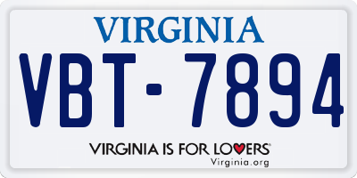 VA license plate VBT7894