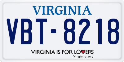 VA license plate VBT8218