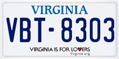 VA license plate VBT8303