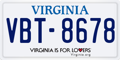 VA license plate VBT8678