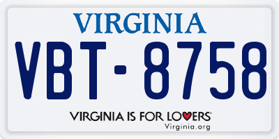 VA license plate VBT8758