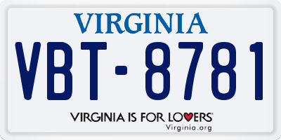 VA license plate VBT8781