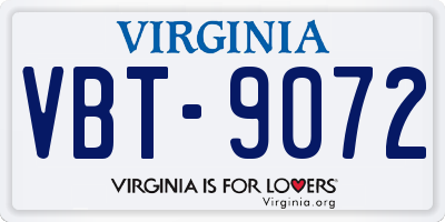 VA license plate VBT9072
