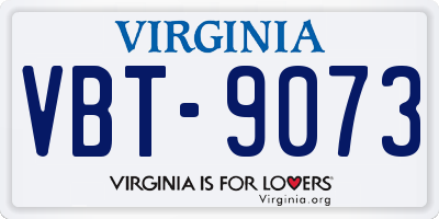 VA license plate VBT9073