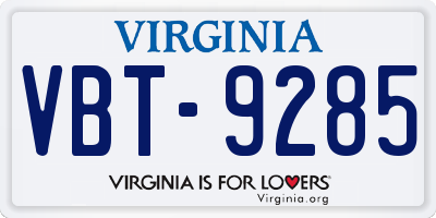 VA license plate VBT9285