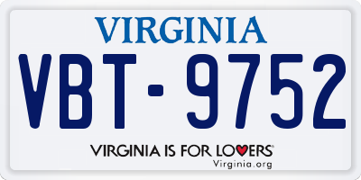 VA license plate VBT9752