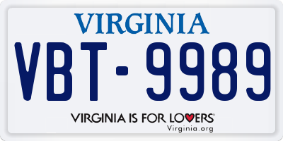 VA license plate VBT9989