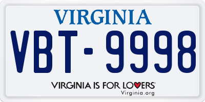 VA license plate VBT9998
