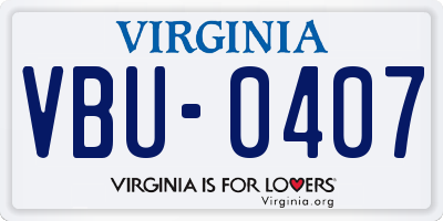 VA license plate VBU0407