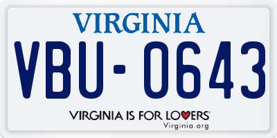 VA license plate VBU0643