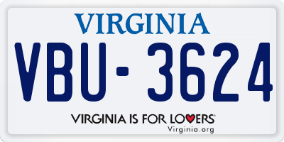 VA license plate VBU3624