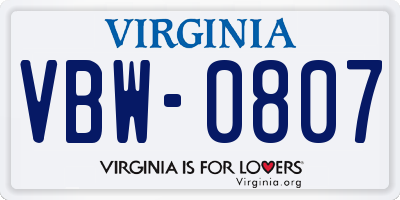 VA license plate VBW0807