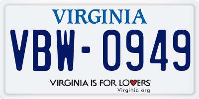 VA license plate VBW0949