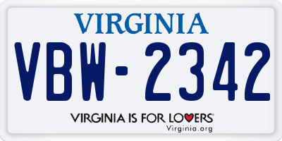 VA license plate VBW2342