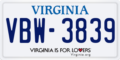 VA license plate VBW3839