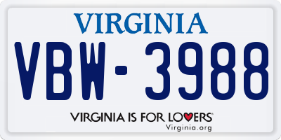 VA license plate VBW3988