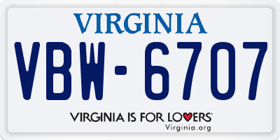 VA license plate VBW6707