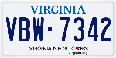 VA license plate VBW7342