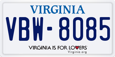 VA license plate VBW8085