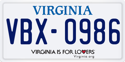 VA license plate VBX0986
