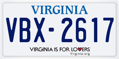 VA license plate VBX2617