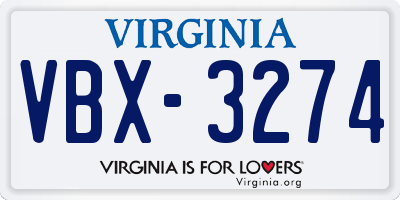 VA license plate VBX3274