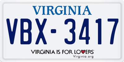 VA license plate VBX3417