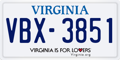 VA license plate VBX3851