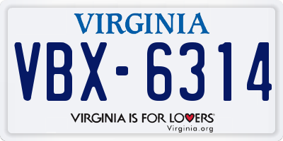 VA license plate VBX6314