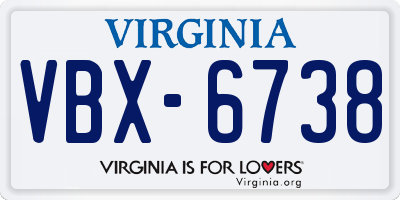 VA license plate VBX6738