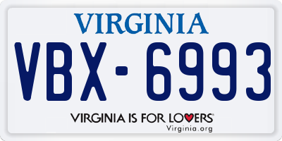 VA license plate VBX6993