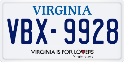 VA license plate VBX9928