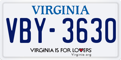 VA license plate VBY3630