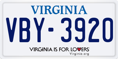 VA license plate VBY3920