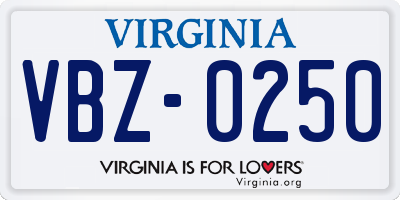 VA license plate VBZ0250