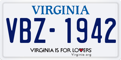 VA license plate VBZ1942