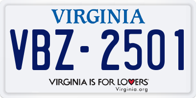 VA license plate VBZ2501