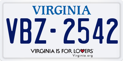 VA license plate VBZ2542
